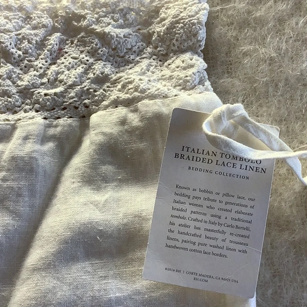 RH Linen Euro sham Italian Tombolo Braided Lace Linen